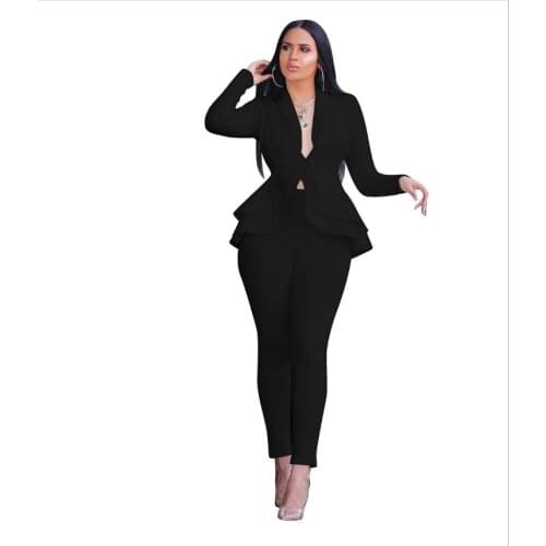 2 Piece Set Women 2020 Elegant Fashion Ruffles Air Layer Business Uniform Office Lady Casual Women Plus Size Clothing for Women