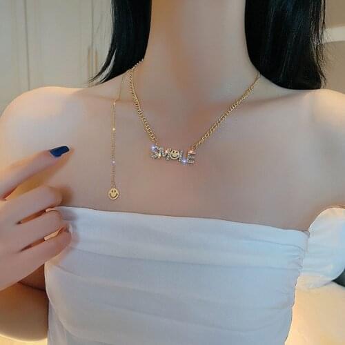 2021 Fashion Jewelry New Gold Chain Crystal Letters Smile Necklace Collier Femme Collar Bijoux Choker Necklaces For Women