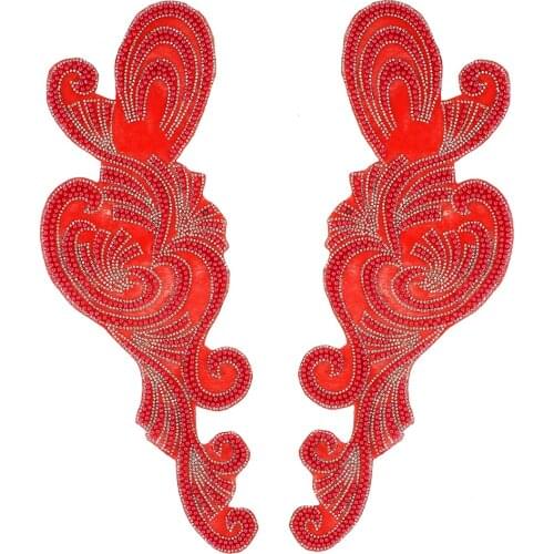 5pair Large Mirror Pair Beads Iron on Patches Hot Fix Rhinestone Transfer Sticker Clothes Decorated Sewing Accessories T2423