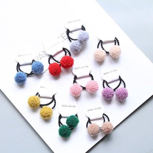 50pairs Fashion Cute Pom Pom Hair Ties Color Balls Elastic Hair Bands Princess Headwear Girls Hair Accessories