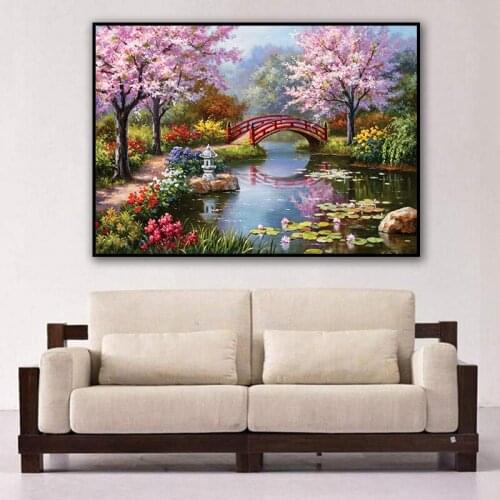 DIY Diamond Painting Bridge River Woods Landscape 5d Handicraft Full Round Diamond Embroidery Cross Stitch Wall Art