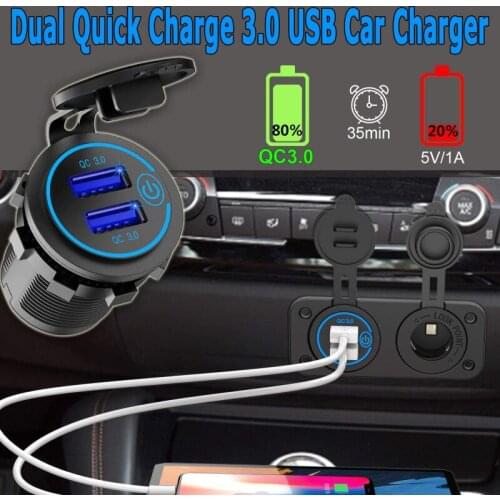 QC 3.0 USB Car Charger Socket Cigarette Light Waterproof QC 3.0 Dual USB Car Charger With Touch Switch 200W Cigarette Lighter