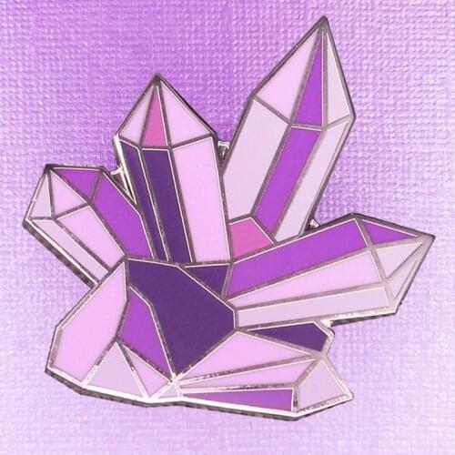 Purple Crystal Cluster Mantra Brooch Pins Enamel Metal Badges Lapel Pin Brooches Jackets Jeans Fashion Jewelry Accessories