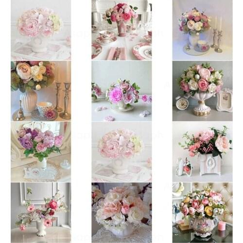 Flowers Roses In Vase 5D Diy Full Square and Round Embroidery Home Cafe Decoration Wall Art Diamond Diamond Painting Gift