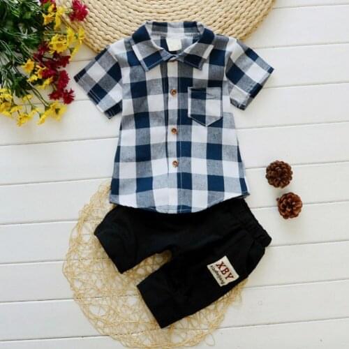 Kids Shirt Clothes Spring SummerThin Blouses Set Cotton Short Sleeves Clothes Tops + Pants Children Boys Outfits Suits