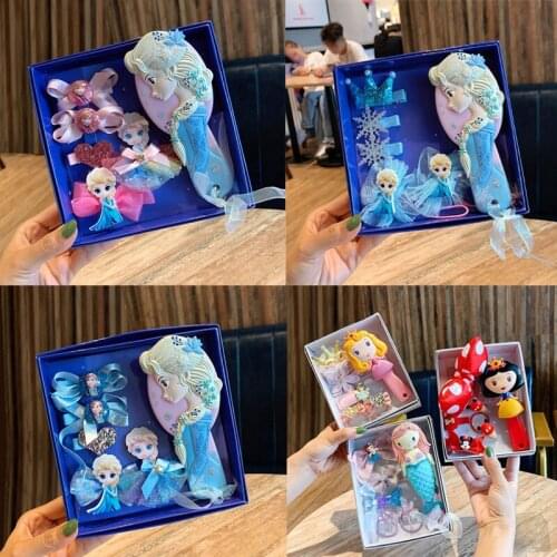 Disney Frozen Girls Comb Hair Clip Elsa Anime Figure Makeups Toys Comb Hairpin Rubber Band Set Girl Gifts Exquisite Gift Set