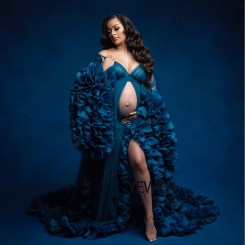 Sexy Maternity Photography Dresses Organza Ruffle Pregnancy Shoot Dress Long Women Maxi Maternity Gown Photo Prop YEWEN