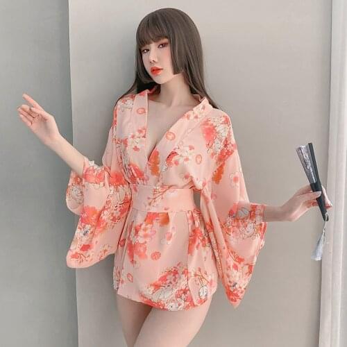 Japanese Style Yukata Bathrobe Women Floral Print Haori Japan Uniform Cosplay Costume Party Short Gown Sakura Girl Kimono Dress