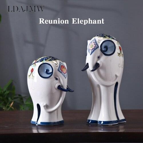 Reunion Elephant Ceramic Crafts Animal Chinese Style Home Gifts Creative Study Living Room Decorations