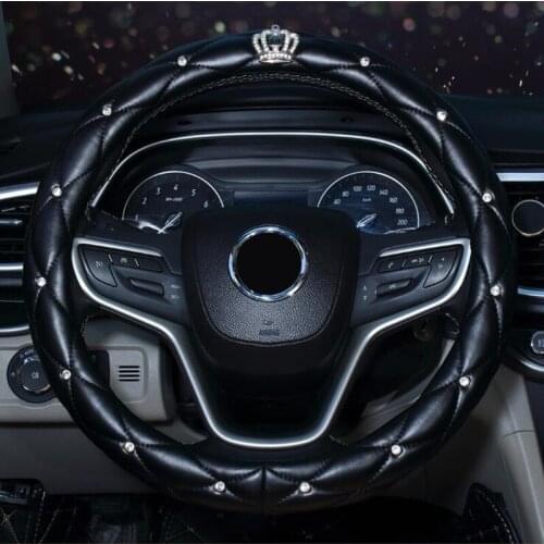 Leather Universal Car Steering-wheel Cover 38CM Diamond Blingbling Auto Steering Car Wheel Cover Woman Car-styling Accessories
