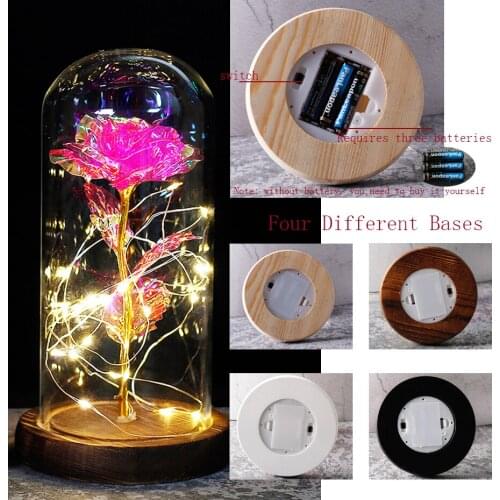 Beauty and the Beast Rose LED Light Dome on a Wooden Base for Interior Decoration Anniversary Wedding Valentines Mothers Day
