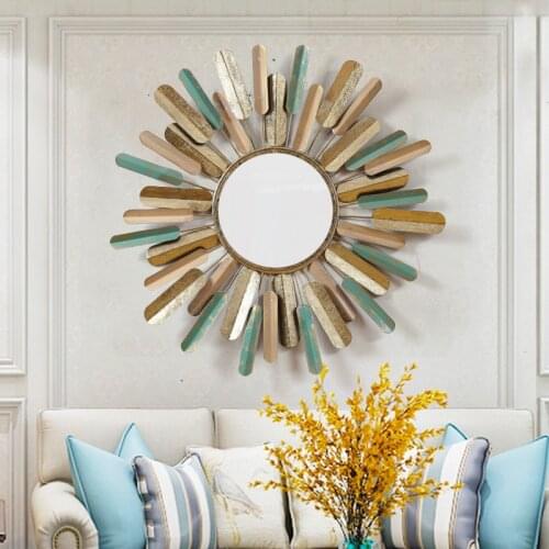 European style creative wall decoration mirror wall living room home pendant iron art retro wall hanging sun flower