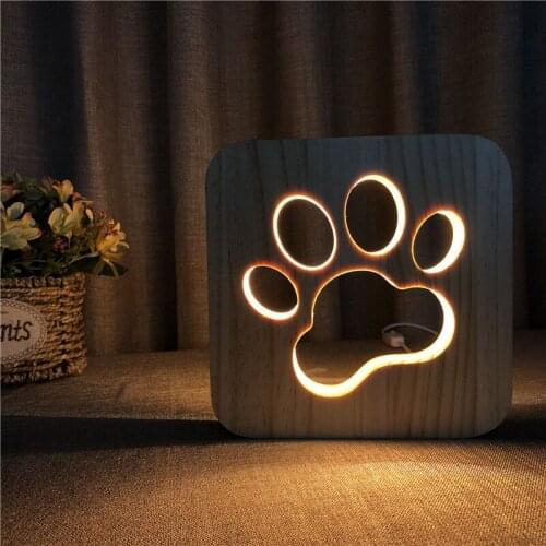 Cat-Paw Mug Same Style Dogs Paw Solid Wood Carving Hollow Out Creative Table Lamp New Small Night Lamp Lights For Room Decor