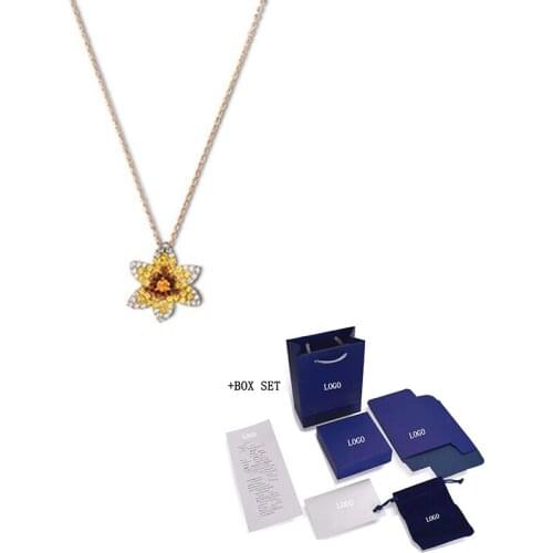 Fashion Accessories Swa New Orange Lily Lady Pendant Necklace Flower Decoration Female Elegant Charm Romantic Jewelry Gift