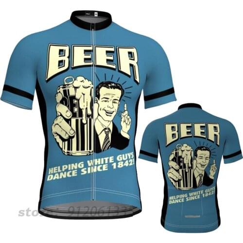 Beer Cycling Jersey Men Summer Short Sleeve Blue Bike Top Clothes Road Wear