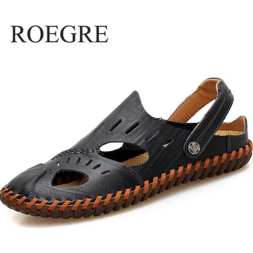 Men Sandals Genuine Split Leather Men Beach Roman Sandals Brand Men Casual Shoes Flip Flops Men Slippers Sneakers Summer Shoes