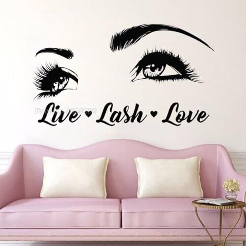 “Live Lash Love” Wall Decal Home Decoration Beauty Salon Eyelash Eyebrow Wall Stickers Wallpaper Waterproof Decor Murals LL2610