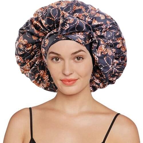 New African Print Satin Elastic Band Bonnet Binding Method Hair Accessories Ladies Long Hair Headwrap Sleep Cap Hair Care