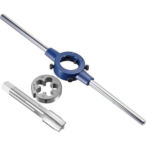 New 5/8-18 UNF Tap And Die Set With 38Mm Round Die Stock Handle Wrench, High Speed Steel Machine Thread Tap