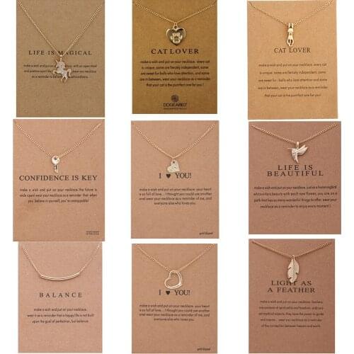 Vintage Message Card Elephant Cat Bird Skull Necklace For Women Girls Necklaces Pendants Female Statement Jewelry Christmas Gift
