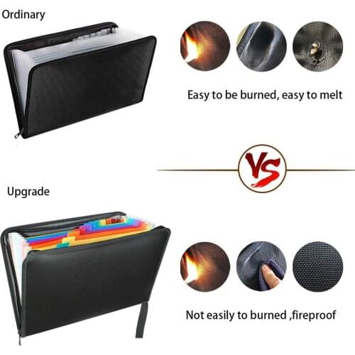A4 Fireproof Waterproof Expanding File Folder Document Organizer Bag Portable Folder Accordion File with 12 Multicolor Pockets