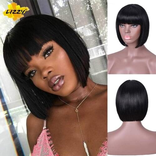 Straight Hair Short Bob Wig With Bangs Synthetic Glueless Omber Cosplay Wigs For Black Or White Women Heat Resistant Lizzy Hair