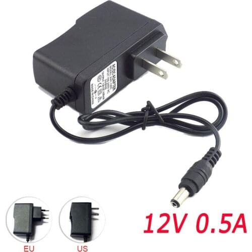 500ma Power Converter Supply Adapter AC to DC 12V 0.5A Power Supply US EU Plug Switch 5.5mm X 2.1mm for Strip Light 100-240V