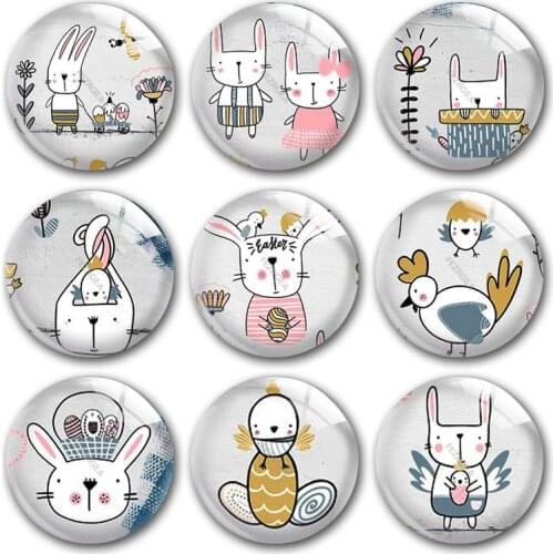 Handmade Happy Easter Bunny Rabbit Eggs Chick Round Photo Glass Cabochons Demo Flat Back DIY Jewelry Making Findings Accessory