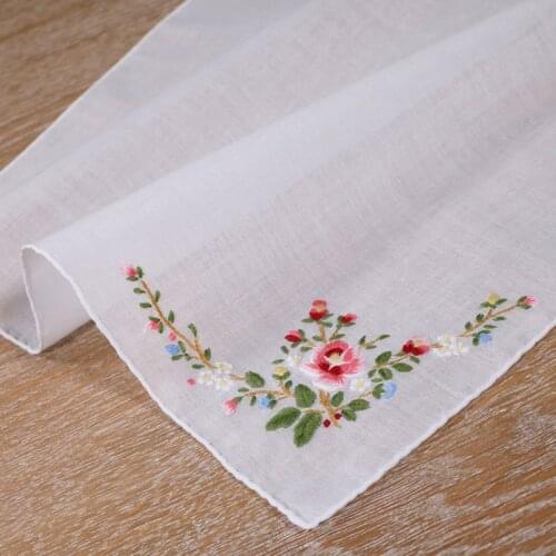 S005-P: Delicate 100% cotton Handmade Embroidered/ hand embroidery pink rose handkerchief