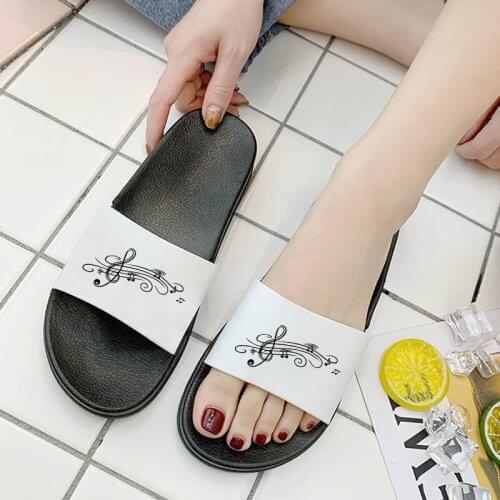 2021 Summer Sandals Ladies Musical Note Pattern Home Slippers Casual Flip Flops Beach Non-slip Slipper For Woman Oversize 41