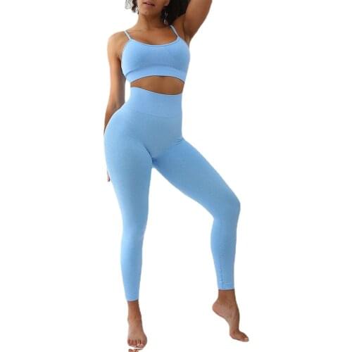Blue Yoga Suit Bra + Pants 2 Piece Yoga Set Women Fitness Gym Sport Wear White Seamless Workout Clothes