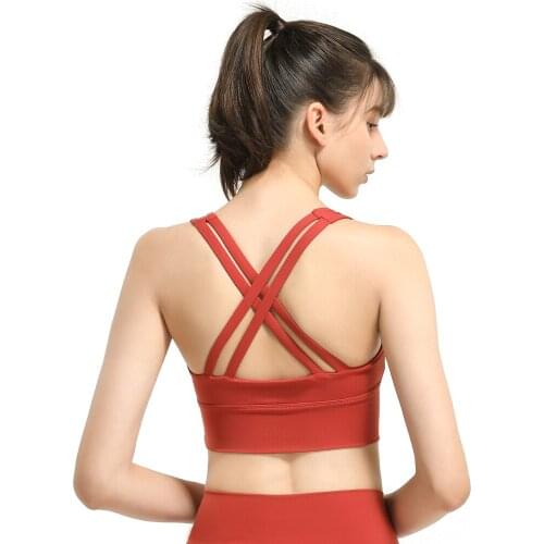 Sports Underwear Women Fitness Bra Push Up High Impact Shockproof Nylon Cross Straps Running Gym Brassiere Workout Yoga Bra Top