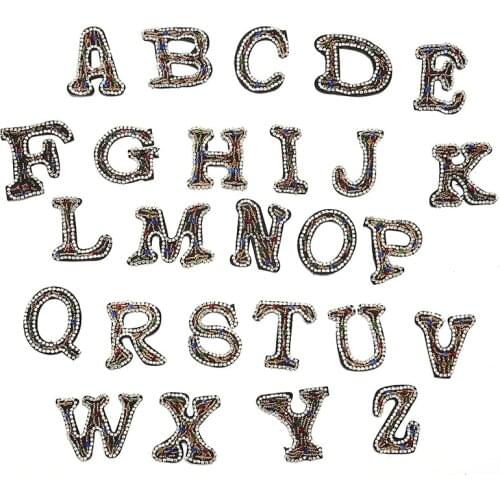 Rhinestone English Alphabet Letter Patches Embroidered Iron On Patch For Clothing Badge Paste For Clothes Handmade Name Patches