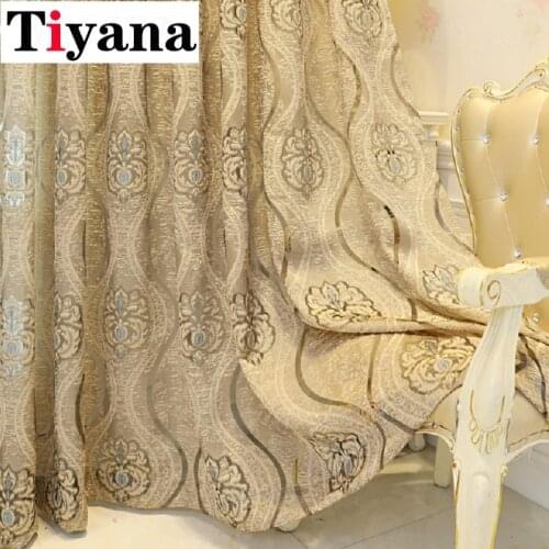 Dark Golden European Luxury Embroidered Tulle Curtains Jacquard Sheer Panel For Living Room Bedroom kitchen Window Blinds JK080Z