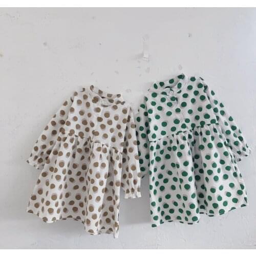 2021 Spring New Arrival Girls Long Sleeve Dot Dress Kids Korean Design Dresses Kids Clothes