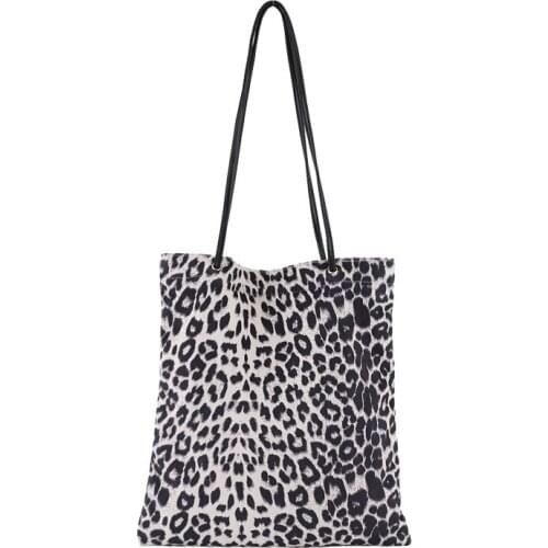 Vintage Simple Leopard Canvas Shoulder Bag Large Capacity Fashion Durable Handbag Soft Bag for Travel School