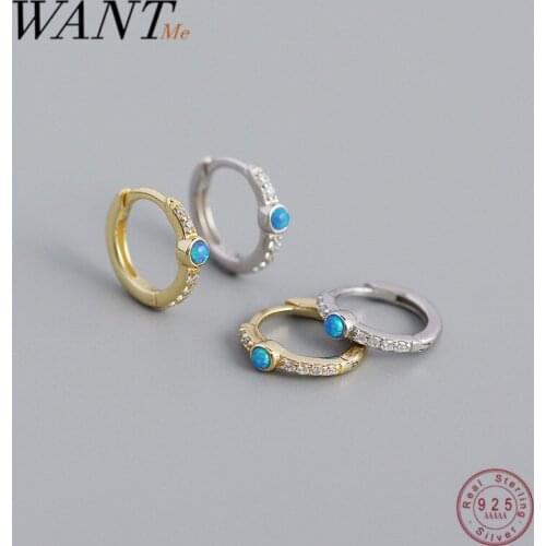 WANTME 925 Sterling Silver Fashion Bohemian Opal Zircon Ear Buckle Earrings for Women Simple Charming Party Jewelry Orecchini