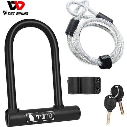 WEST BIKING Bicycle U Lock Set Anti-theft Steel Cable Security Bike Cable Locks Cycling Accessories MTB Road Mountain Bike Lock