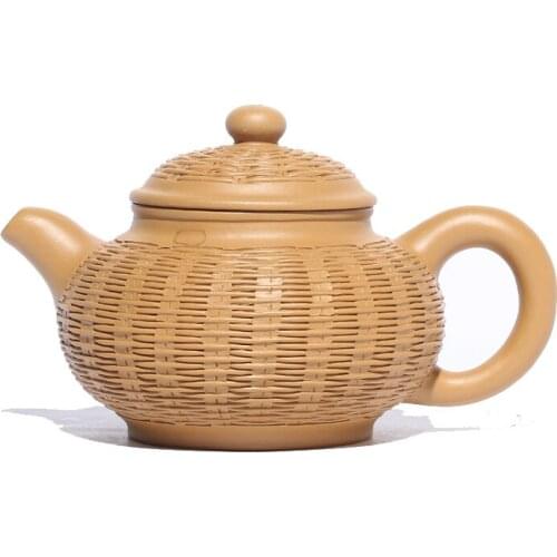 Yixing Purple Clay Pot Handmade Famous Huang Duanni Bamboo Weaving Teapot Single Pot Kung Fu Tea Set Teapot