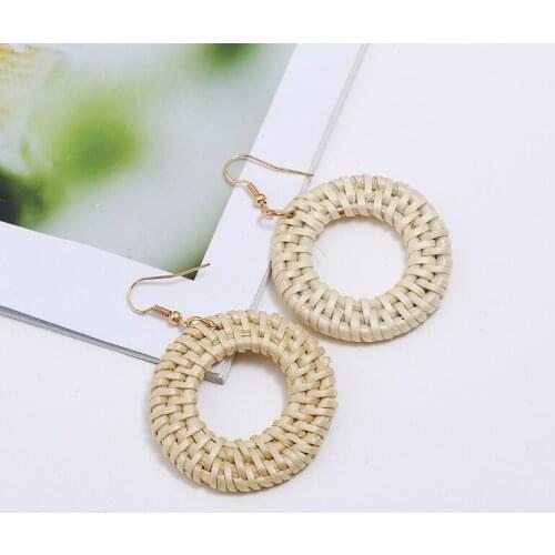 Straw Woven Geometric Dangle Earrings For Women Fashion Jewelry Openwork Round Earrings Bohemian Style Statement Jewelry2019