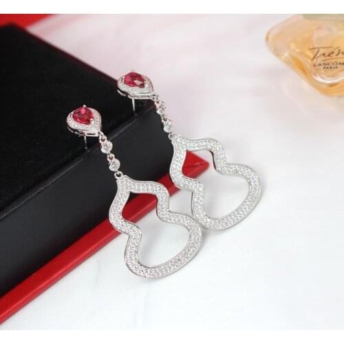 S925 sterling silver needle gourd earrings with micro zircon personality creative zircon gourd earrings for lady