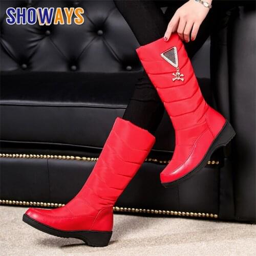 Winter Women Snow Boots Plush Down Waterproof Black Red Casual Travel Outdoor Wedge Heels Crystal Ladies Mid-calf Platform Boots