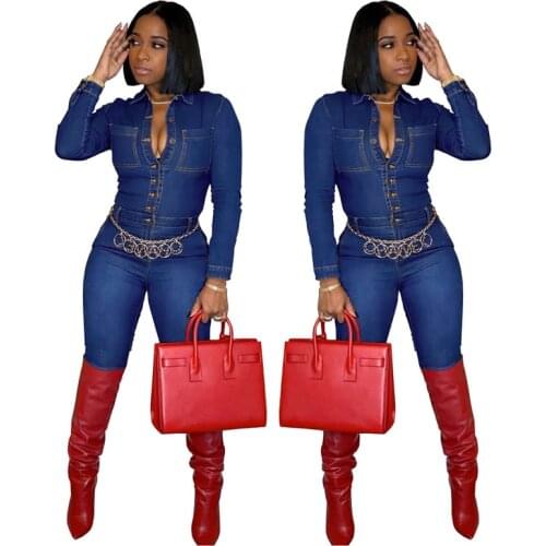 2021 Winter Women Skinny Slim Jumpsuit Full Sleeve Denim Flare Jeans Rompers Sexy Night Club Party One Piece Bandage Outfits