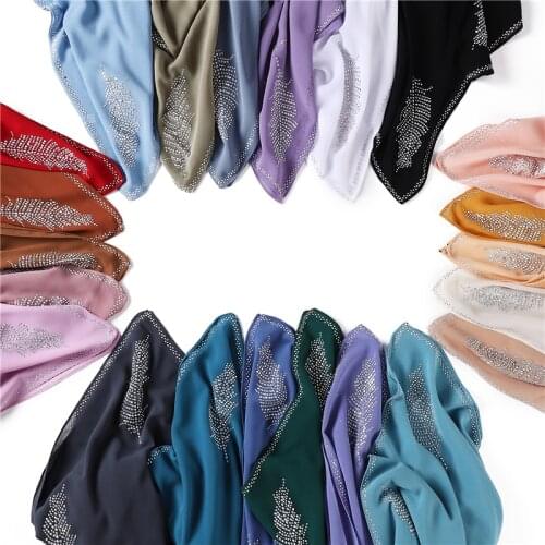 Women scarf solid square plain chiffon hot diamonds shawl foulard new fashion Muslim echarpe hijabs bandana 10pcs fast shipping