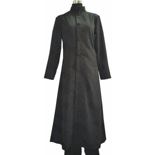 2018 The Matrix Neo Wool Trench Coat Cosplay Costume Black Long Jacket Halloween Party Outfit