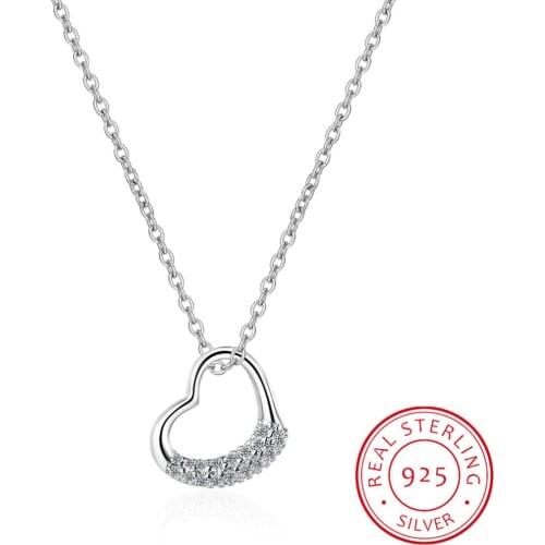 925 Sterling Silver Necklace For Women Crystal Heart Shape Pendant Choker Necklace Simple Style Fine Wedding Party Jewelry