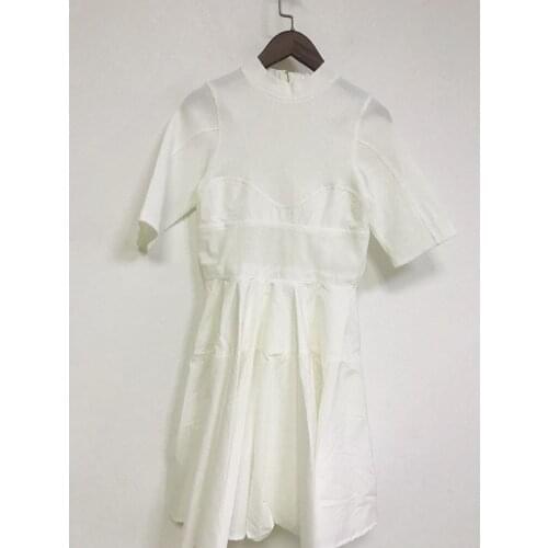 New Turtleneck Women Knitted Dress Ladies Short Sleeve Patchwork Slim Waist Female Back Zipper Dresses 2020 New