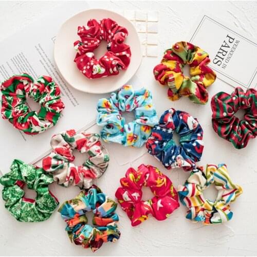 2pcs/lot Christmas Day Elastic Hairband Scruchies for Women Hair Ties Print Velvet Scruchies for Girls Ponytail Holder Ties