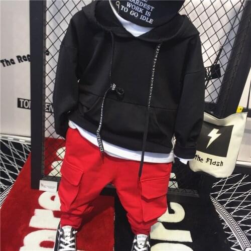 2018 Autumn Fashion New Boys Sweatshirts Children Long Sleeve Hooded Sweaters Pullovers Kids Black Tee Shirt Top Toddler Outwear