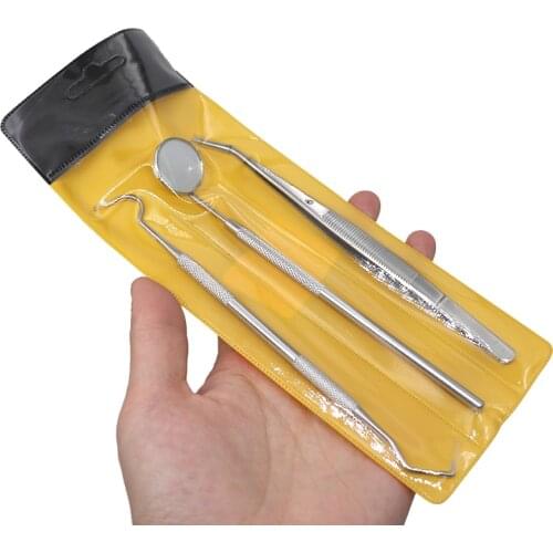 3pcs Stainless Steel Dental Mirror Dental Tool Set With Bag Mouth Mirror Tweezers Probe Kit Instrument Oral Care Dentist Tools